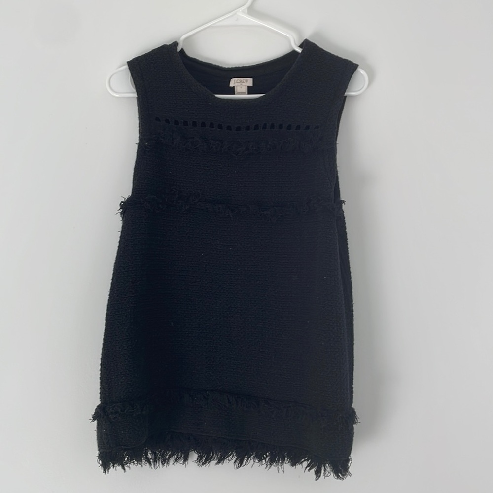 JCREW black sleeveless sweater with fringe hem